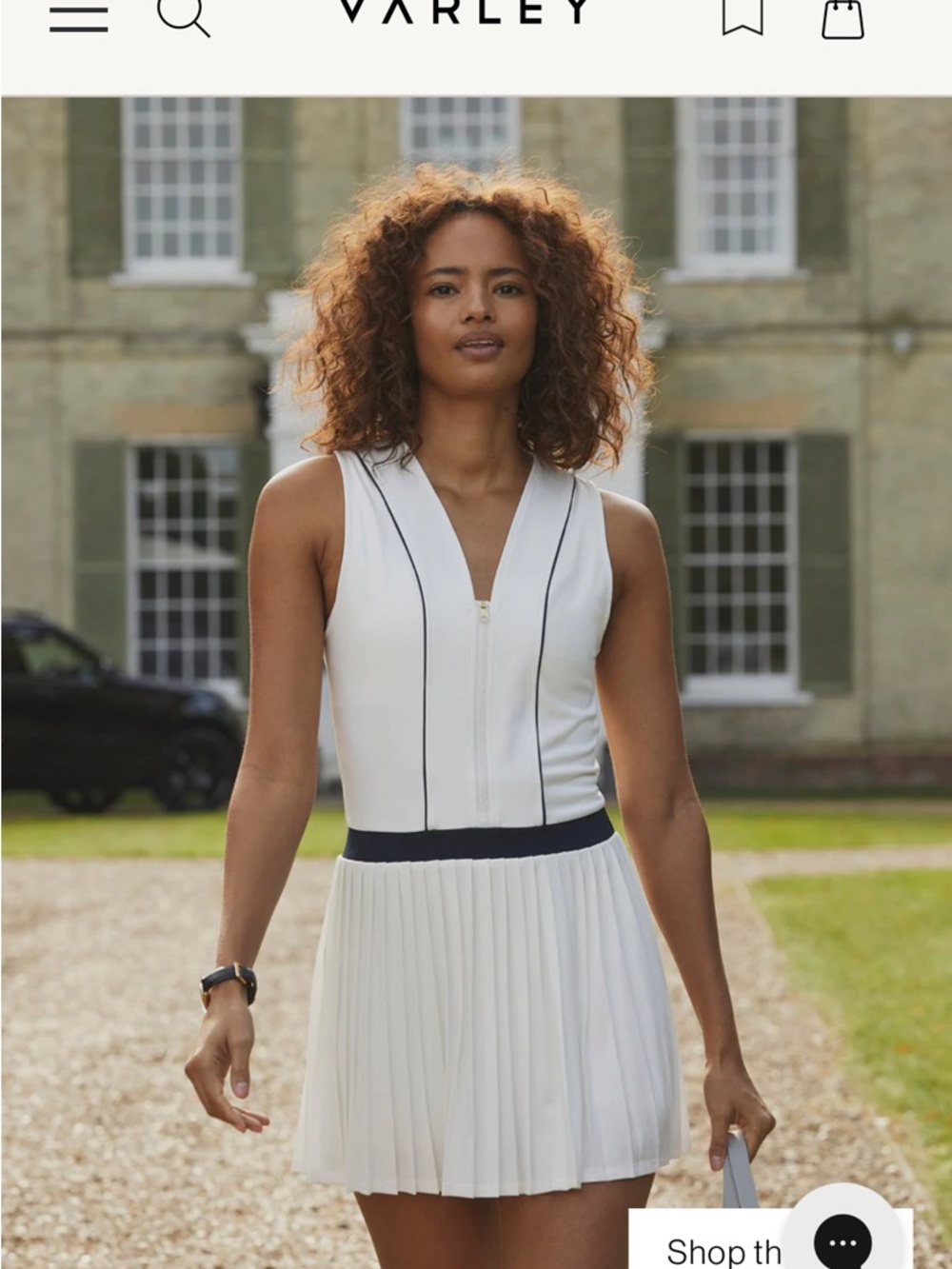 NWOT Varley for Peloton White Dress with Navy Waist and Piping